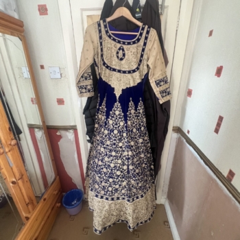 chunri boutique blue and gold Asian lengha